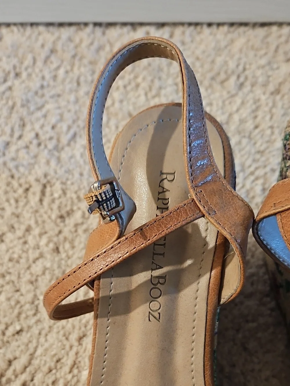 Anthropologie Raphaella Booz Tan Wedge Sandals with Embellishments